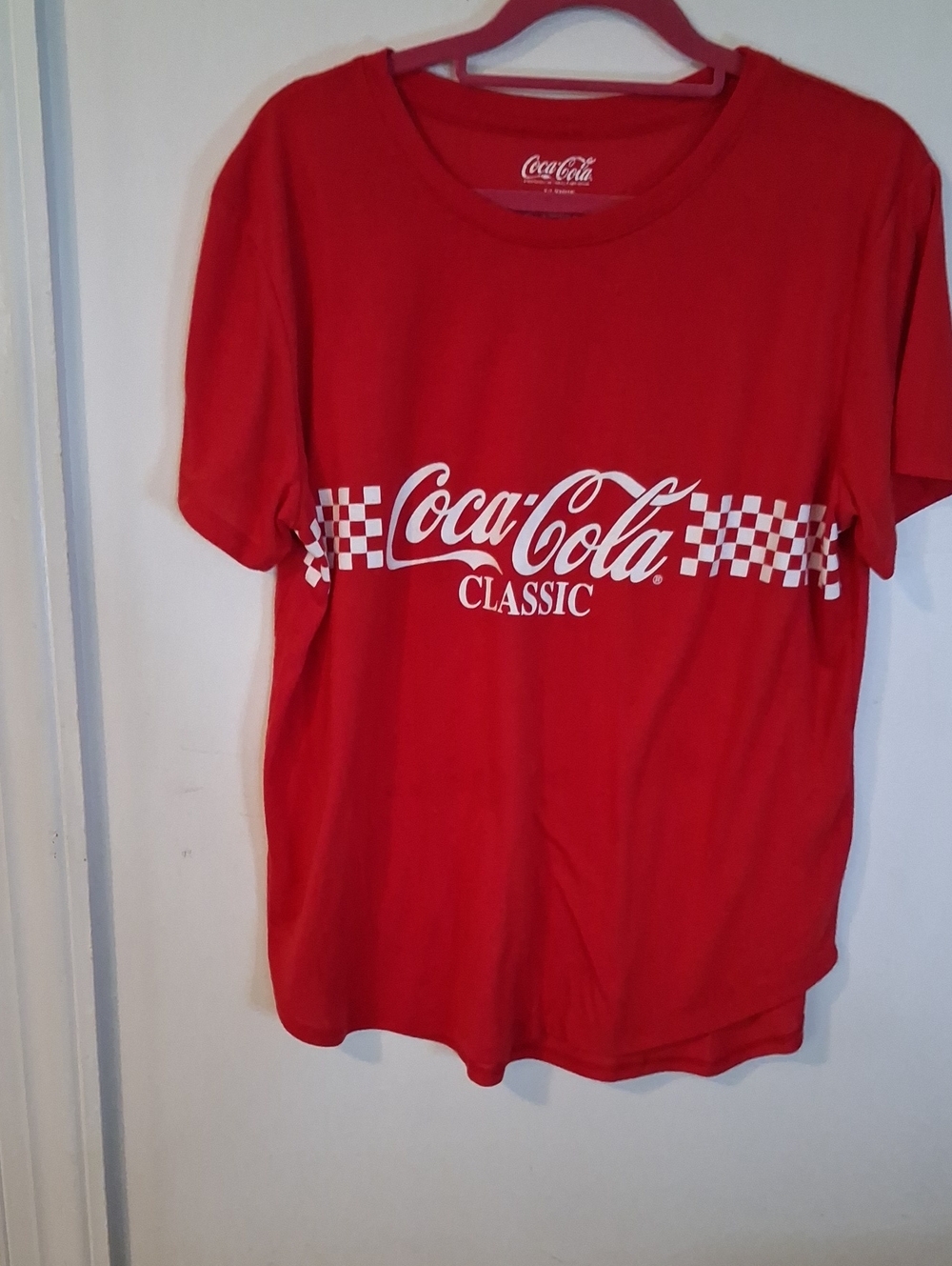 Coca Cola Red Tee with White Classic Script and Checker